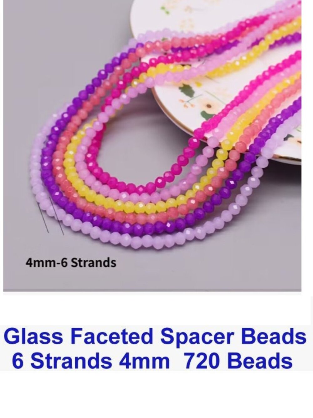 Glass Faceted Spacer Beads  6 Strands 4mm  Approx. 720 beads